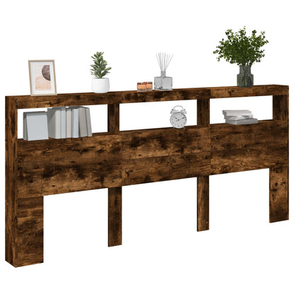 Hoofdbordkast met LED-verlichting 220x17x102 cm gerookt eiken