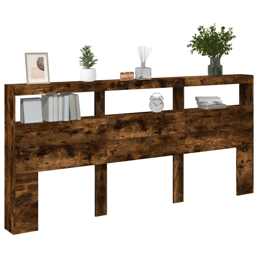 Hoofdbordkast met LED-verlichting 220x17x102 cm gerookt eiken