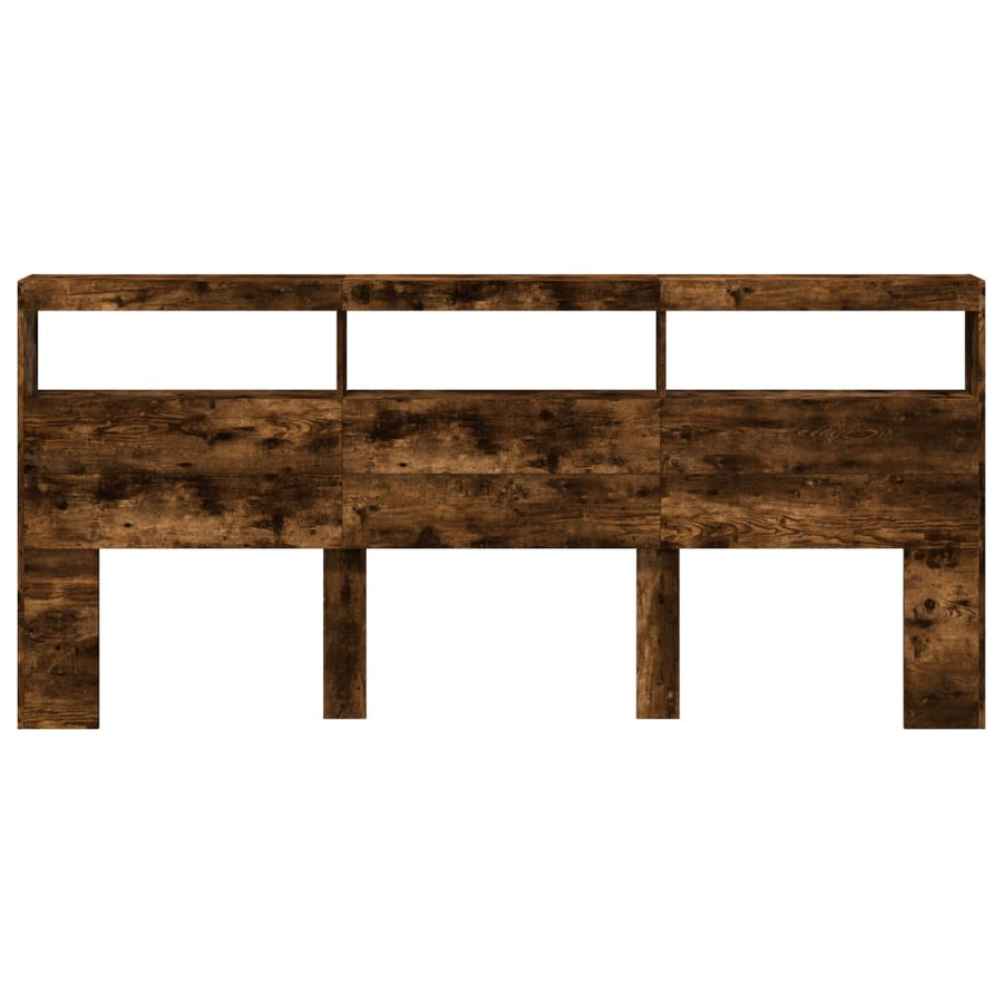 Hoofdbordkast met LED-verlichting 220x17x102 cm gerookt eiken