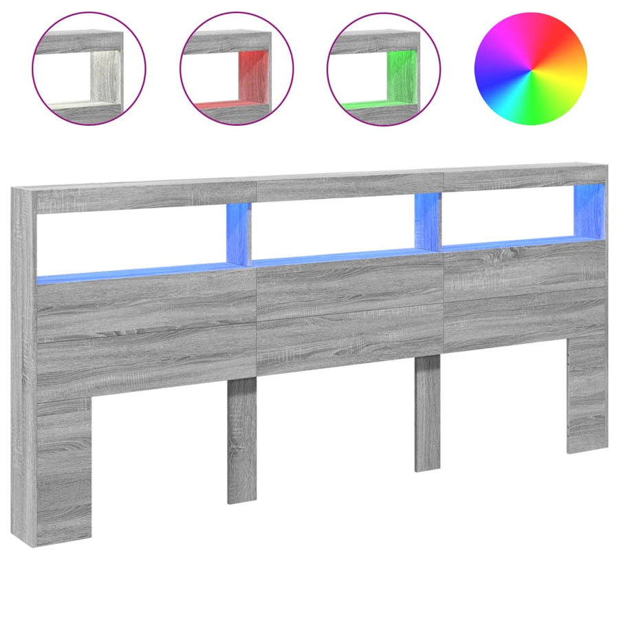 Hoofdbordkast met LED-verlichting 220x17x102 cm grijs sonoma