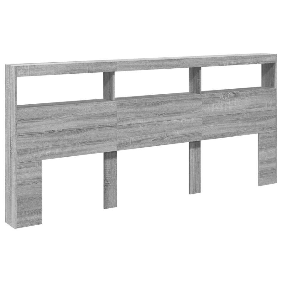Hoofdbordkast met LED-verlichting 220x17x102 cm grijs sonoma