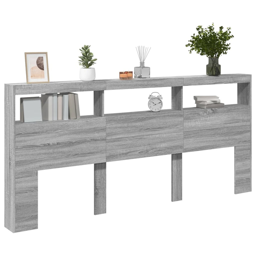 Hoofdbordkast met LED-verlichting 220x17x102 cm grijs sonoma