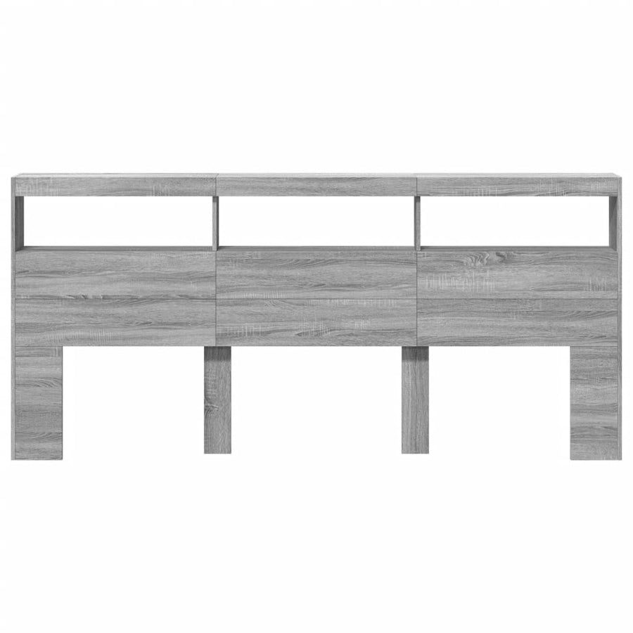 Hoofdbordkast met LED-verlichting 220x17x102 cm grijs sonoma