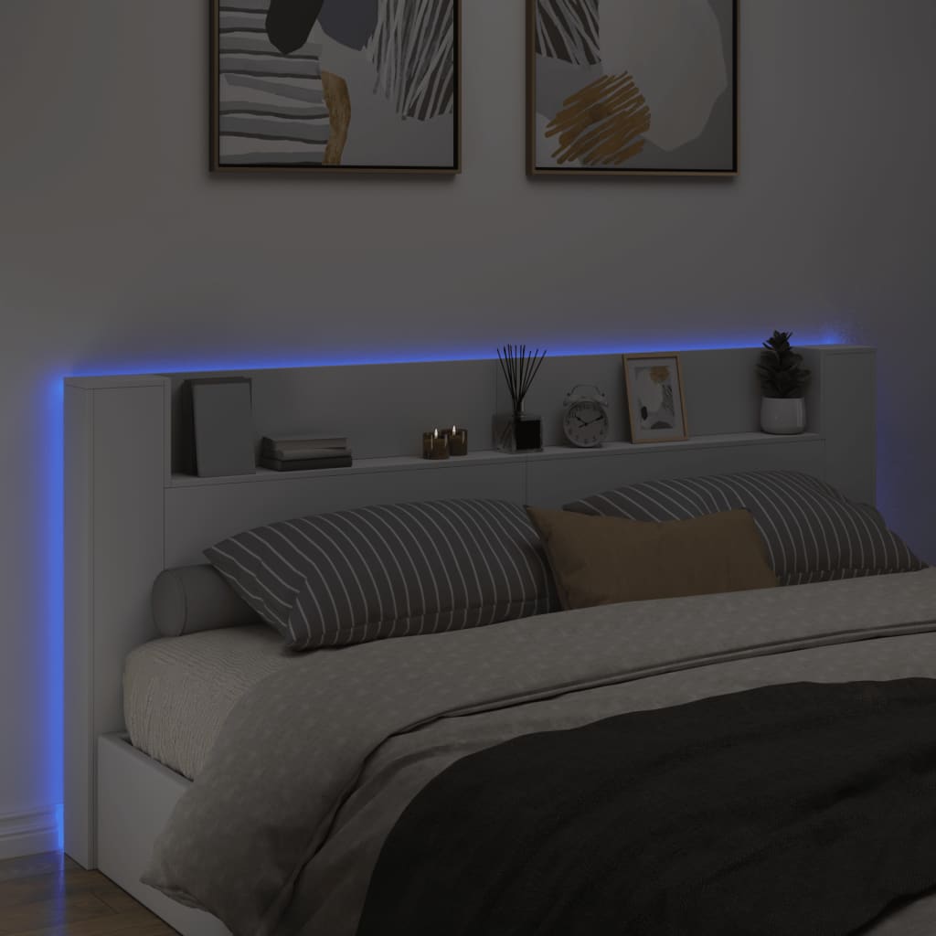 Hoofdbordkast met LED-verlichting 220x16,5x103,5 cm wit