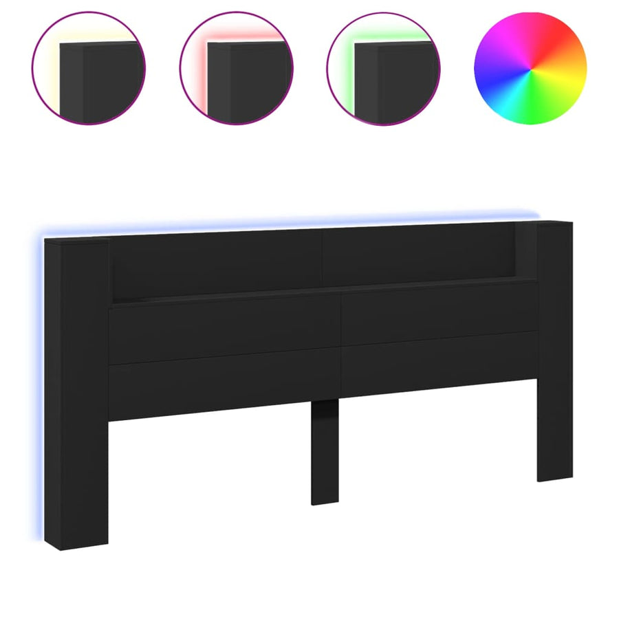 Hoofdbordkast met LED-verlichting 220x16,5x103,5 cm zwart