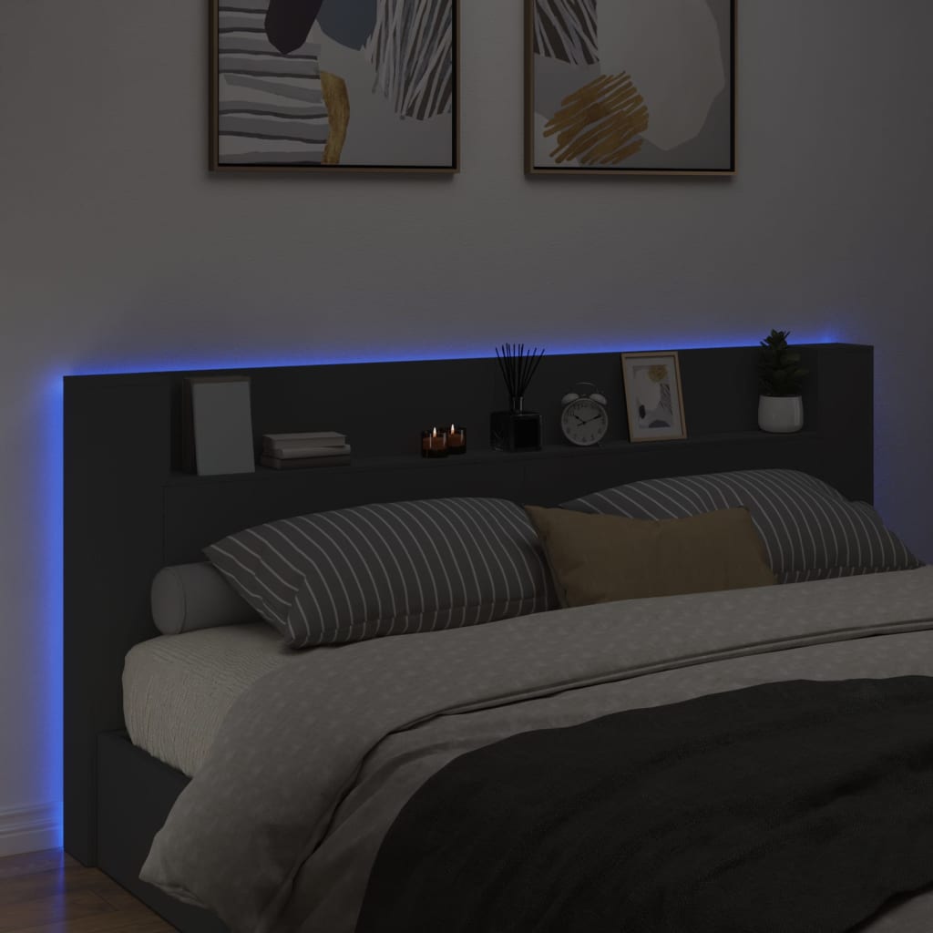 Hoofdbordkast met LED-verlichting 220x16,5x103,5 cm zwart