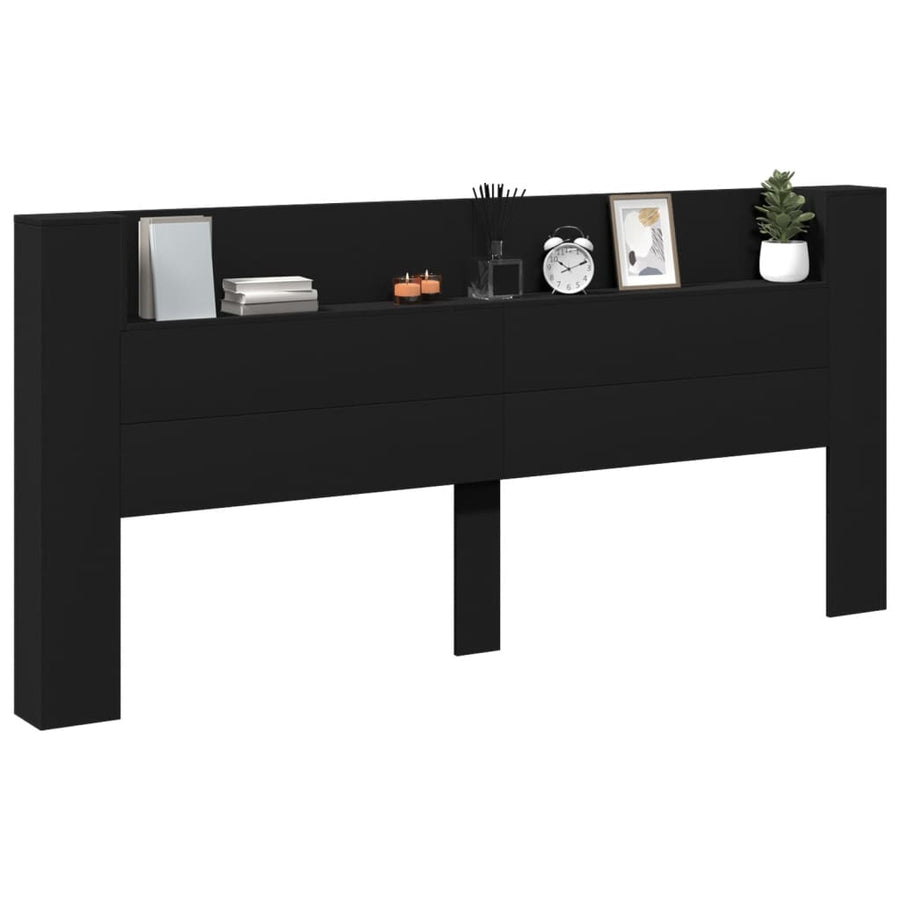 Hoofdbordkast met LED-verlichting 220x16,5x103,5 cm zwart
