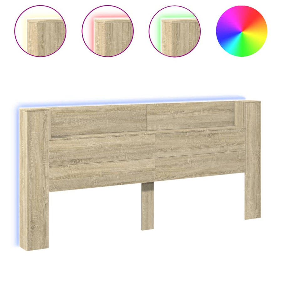 Hoofdbordkast met LED 220x16,5x103,5 cm sonoma eikenkleurig