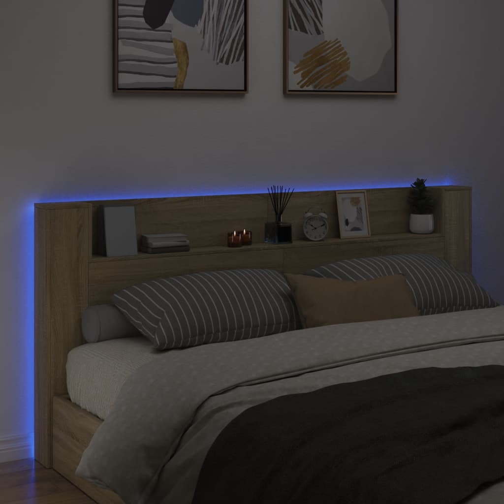 Hoofdbordkast met LED 220x16,5x103,5 cm sonoma eikenkleurig