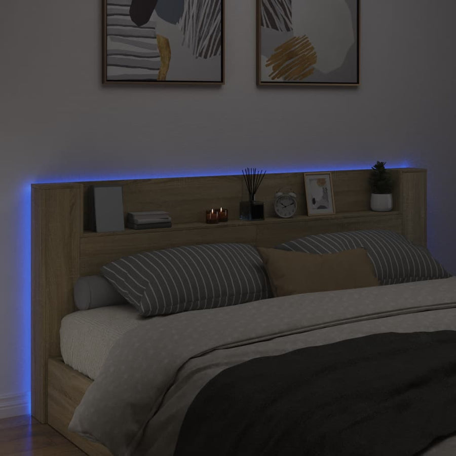 Hoofdbordkast met LED 220x16,5x103,5 cm sonoma eikenkleurig