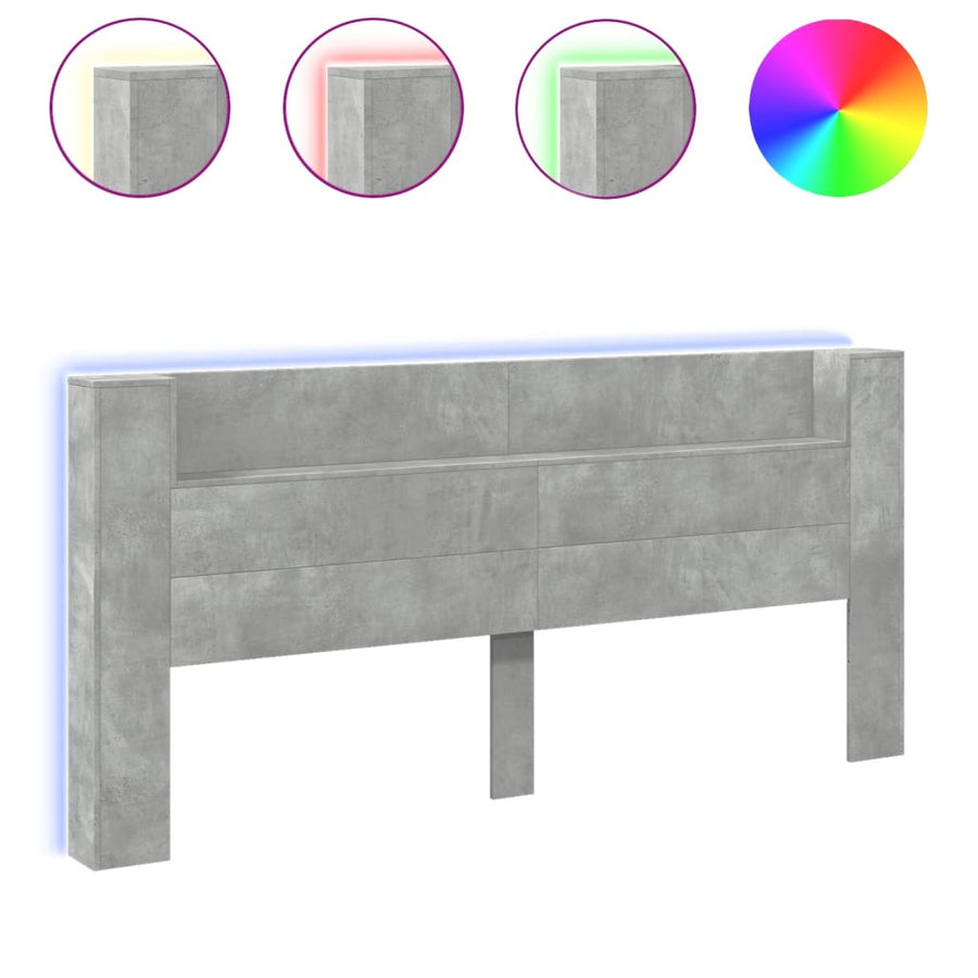 Hoofdbordkast met LED-verlichting 220x16,5x103,5 cm betongrijs