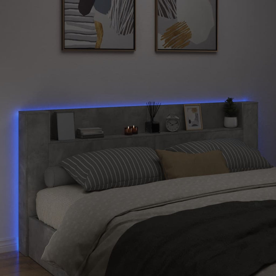 Hoofdbordkast met LED-verlichting 220x16,5x103,5 cm betongrijs
