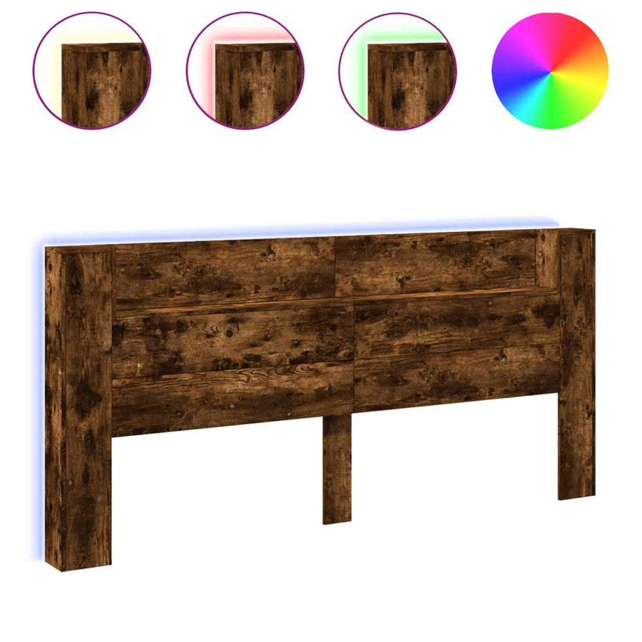 Hoofdbordkast met LED 220x16,5x103,5 cm gerookt eikenkleurig