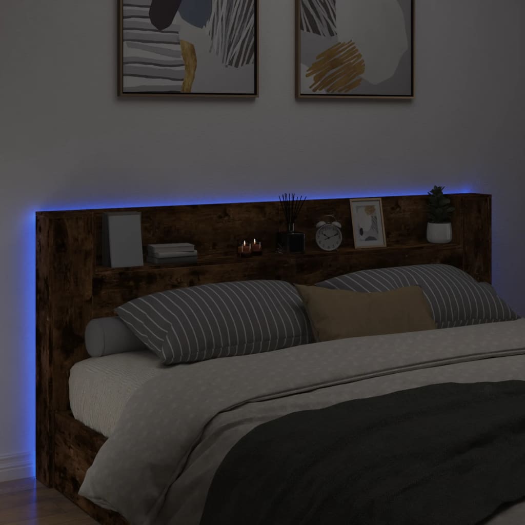 Hoofdbordkast met LED 220x16,5x103,5 cm gerookt eikenkleurig