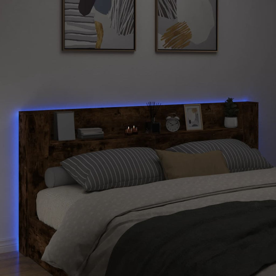 Hoofdbordkast met LED 220x16,5x103,5 cm gerookt eikenkleurig