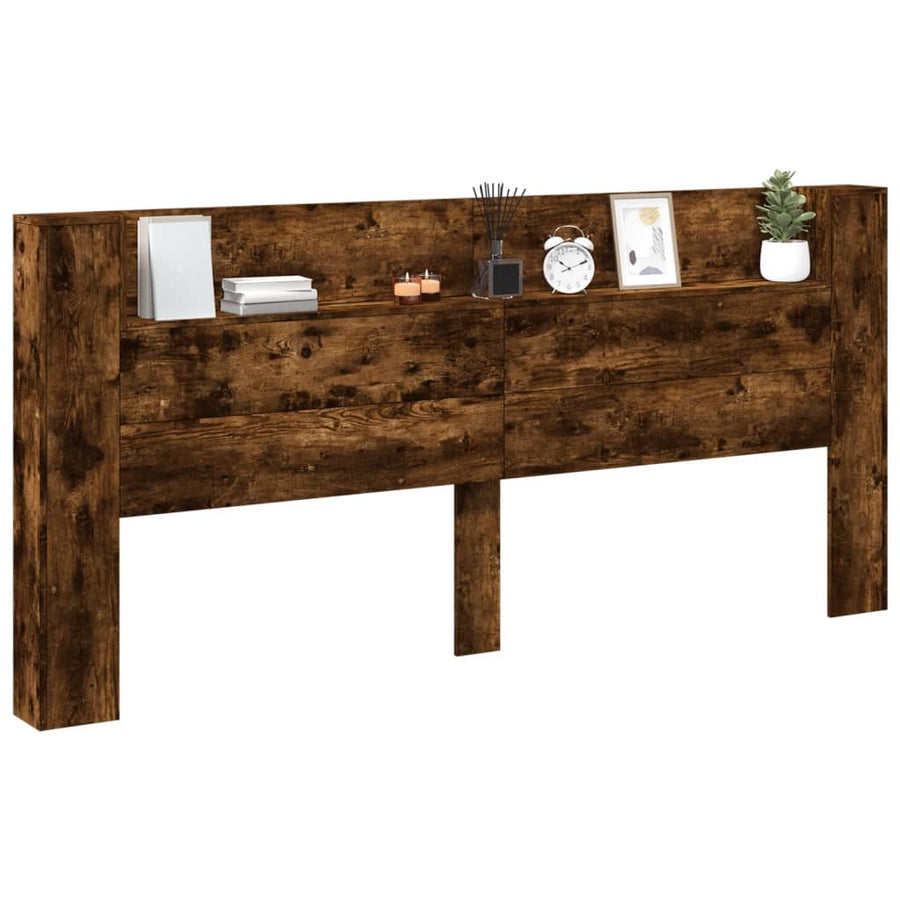 Hoofdbordkast met LED 220x16,5x103,5 cm gerookt eikenkleurig