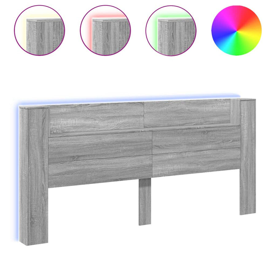 Hoofdbordkast met LED 220x16,5x103,5 cm grijs sonoma eikenkleur