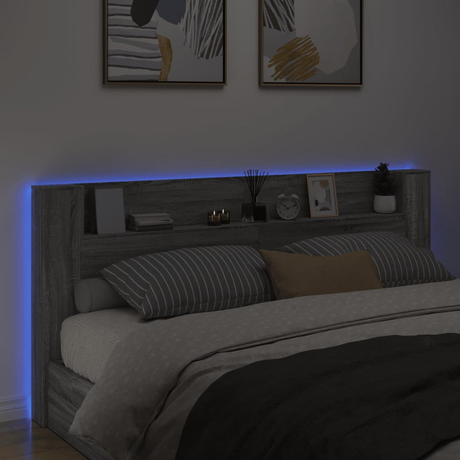 Hoofdbordkast met LED 220x16,5x103,5 cm grijs sonoma eikenkleur