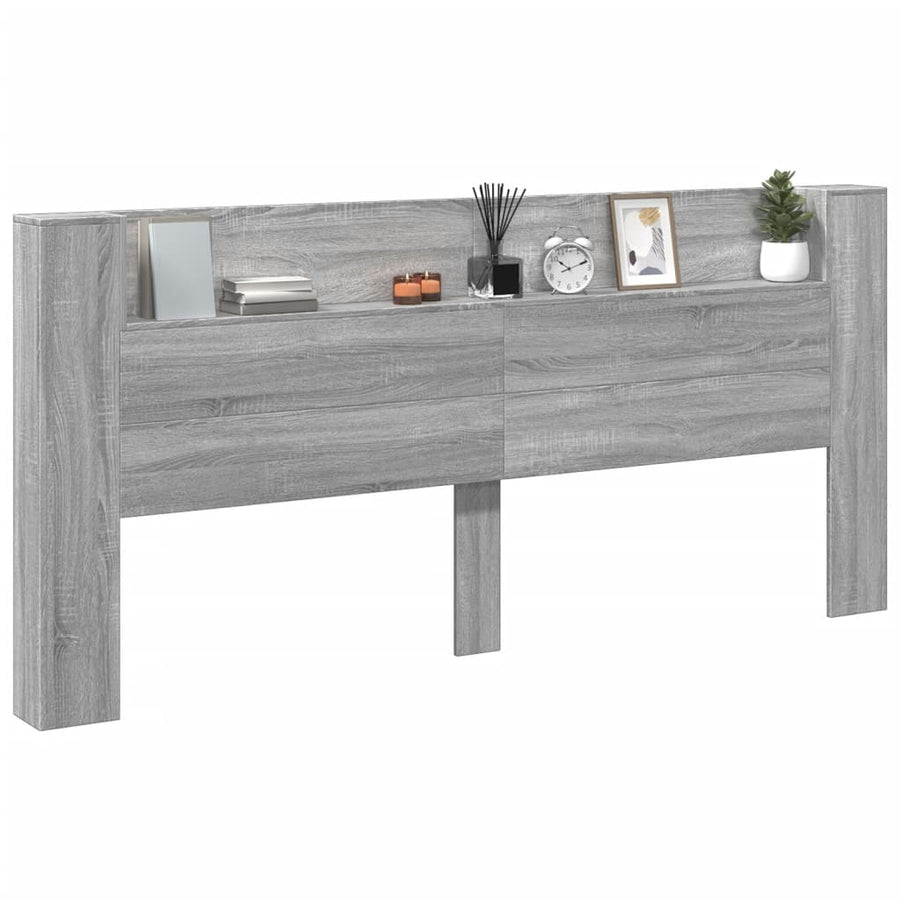 Hoofdbordkast met LED 220x16,5x103,5 cm grijs sonoma eikenkleur