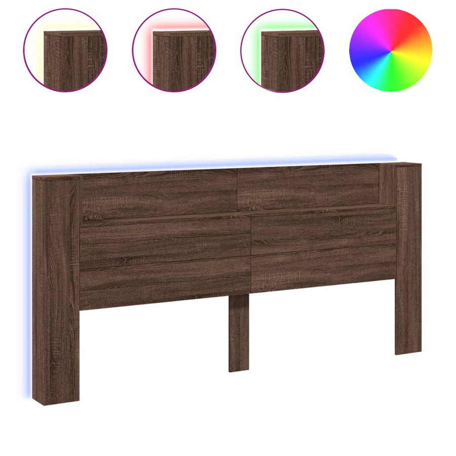 Hoofdbordkast met LED-verlichting 220x16,5x103,5 cm bruin eiken