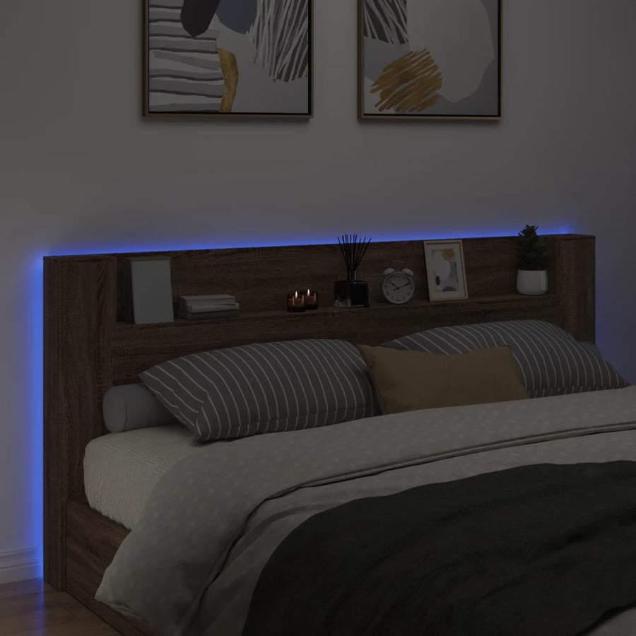 Hoofdbordkast met LED-verlichting 220x16,5x103,5 cm bruin eiken