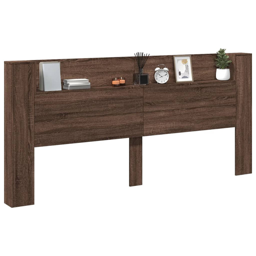 Hoofdbordkast met LED-verlichting 220x16,5x103,5 cm bruin eiken