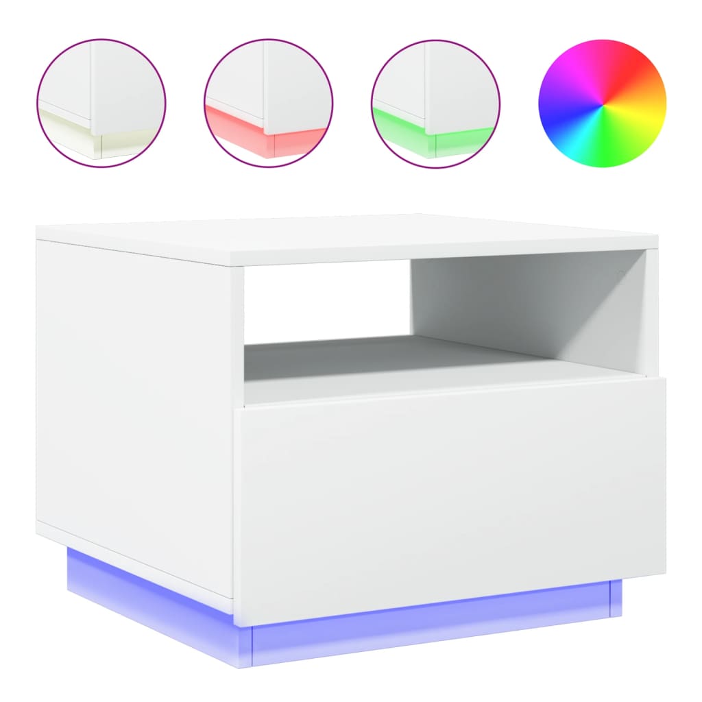 Salontafel met LED-verlichting 50x49x40 cm wit Wit