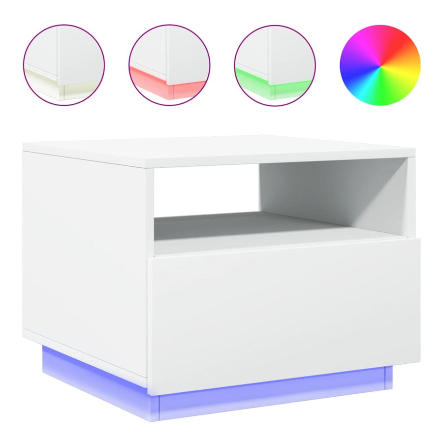 Salontafel met LED-verlichting 50x49x40 cm wit Wit