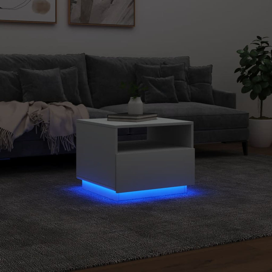 Salontafel met LED-verlichting 50x49x40 cm wit Wit