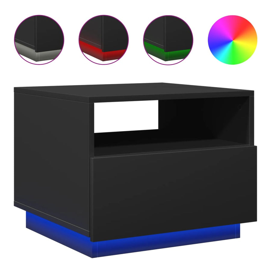 Salontafel met LED-verlichting 50x49x40 cm zwart Zwart