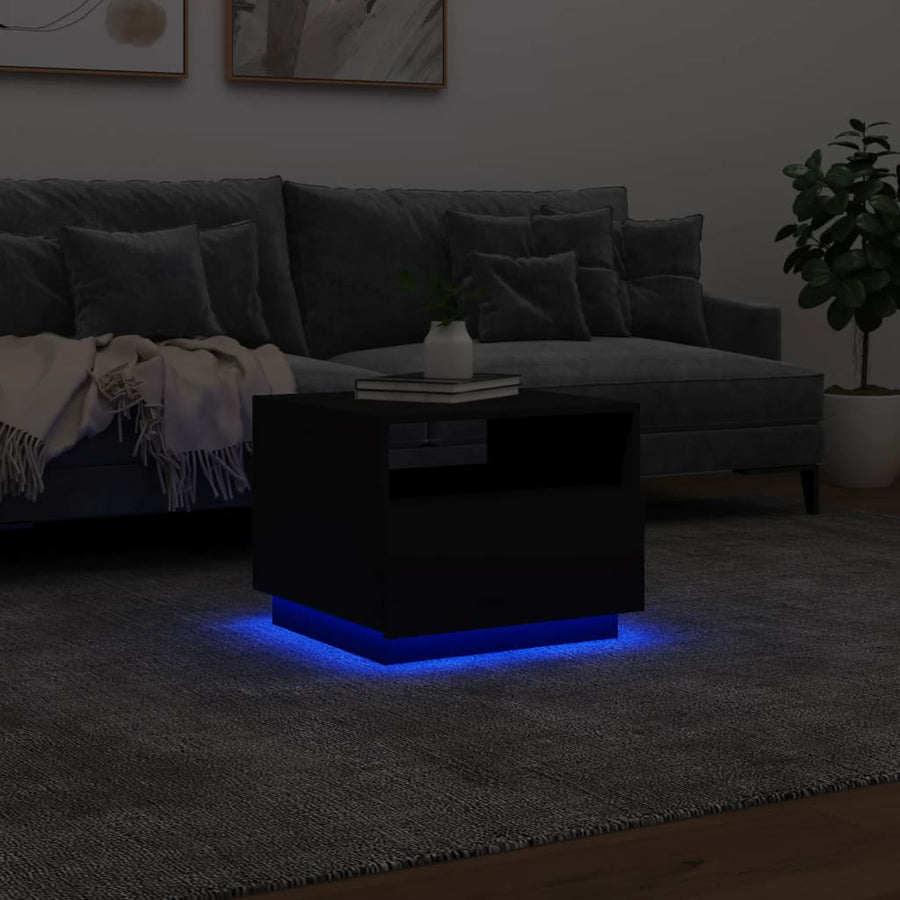Salontafel met LED-verlichting 50x49x40 cm zwart Zwart