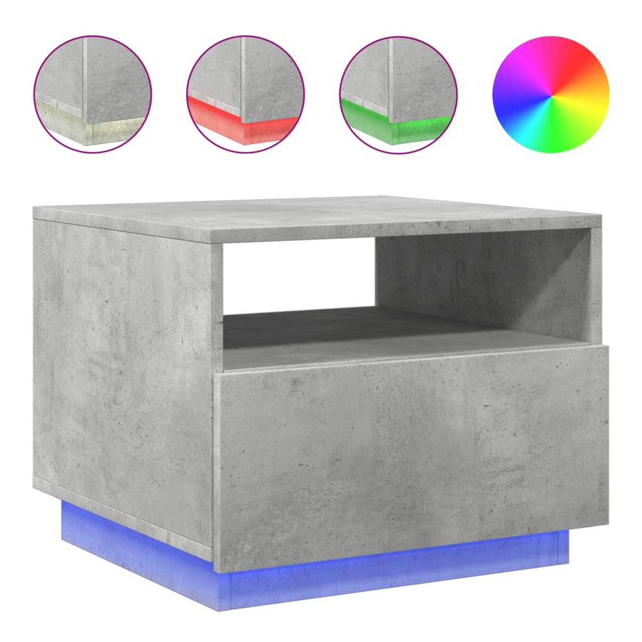 Salontafel met LED-verlichting 50x49x40 cm betongrijs Betongrijs