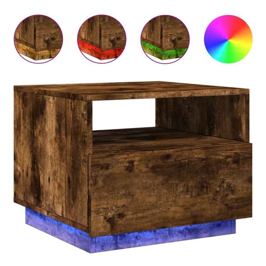 Salontafel met LED-verlichting 50x49x40 cm gerookt eikenkleurig Gerookt eiken