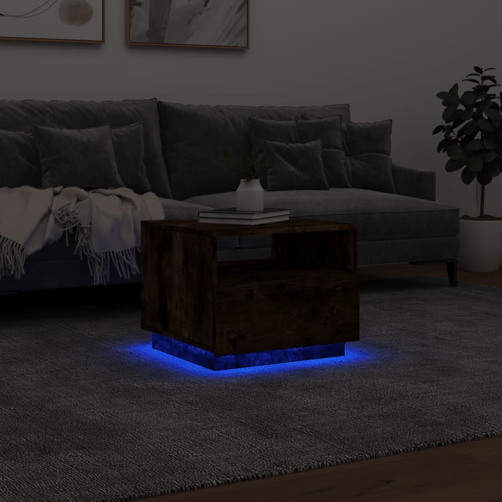 Salontafel met LED-verlichting 50x49x40 cm gerookt eikenkleurig Gerookt eiken