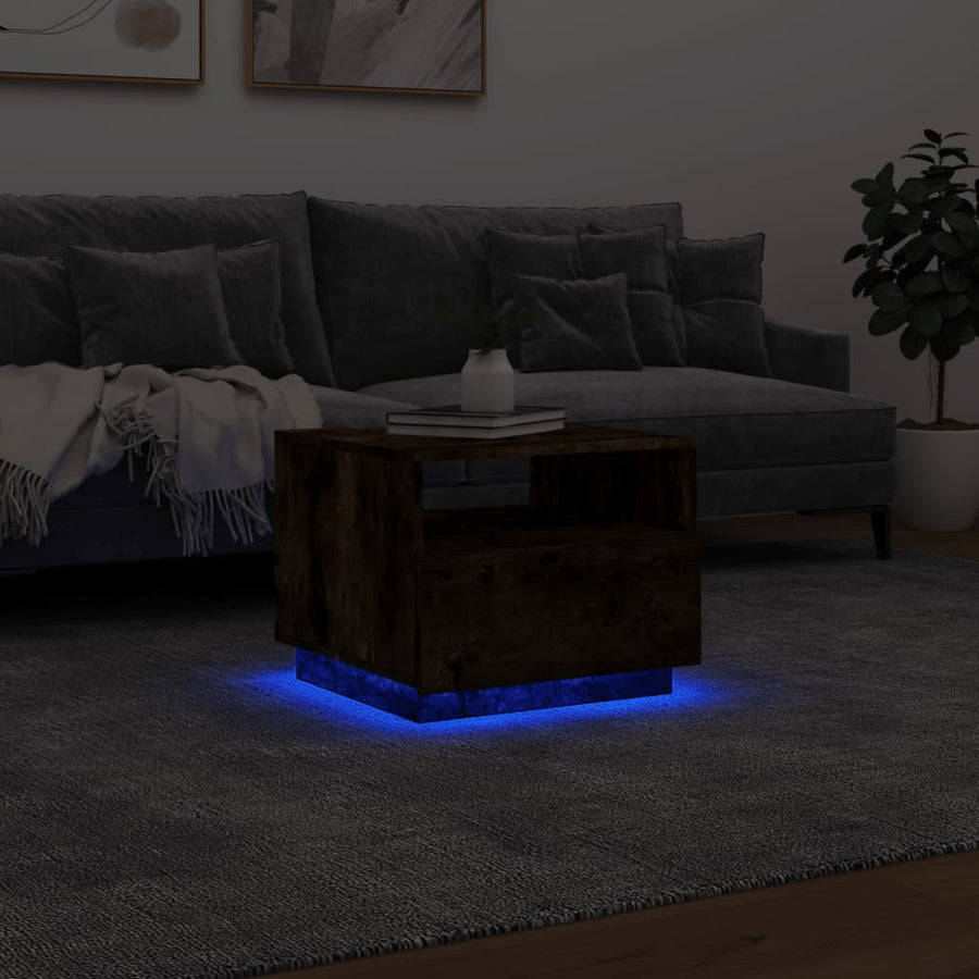 Salontafel met LED-verlichting 50x49x40 cm gerookt eikenkleurig Gerookt eiken