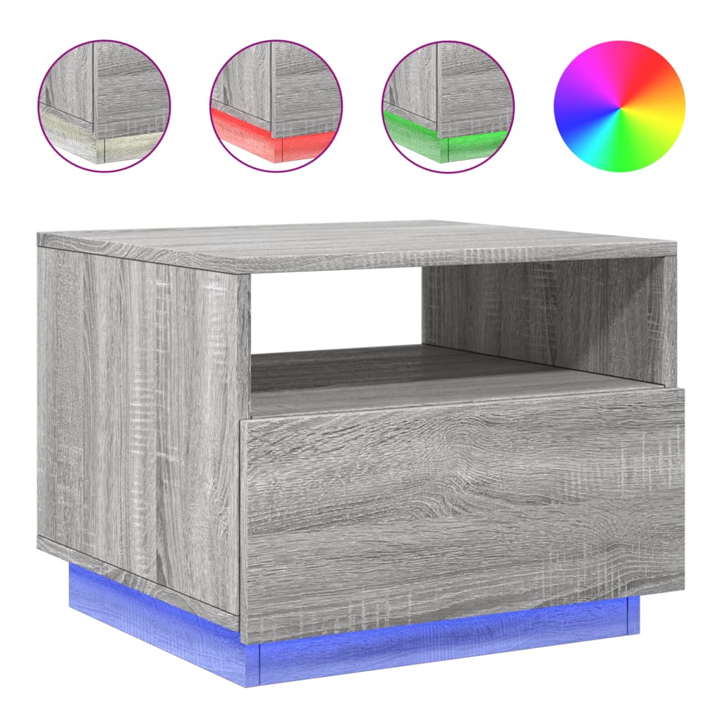 Salontafel met LED-verlichting 50x49x40 cm grijs sonoma eiken Grijs sonoma