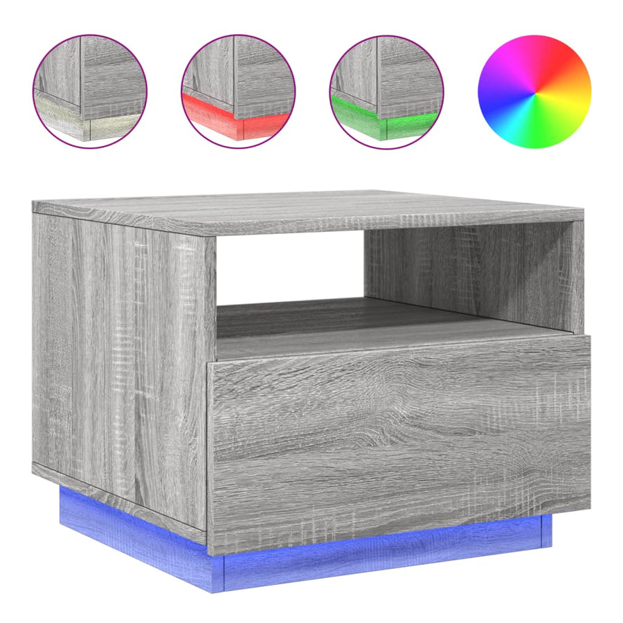 Salontafel met LED-verlichting 50x49x40 cm grijs sonoma eiken Grijs sonoma