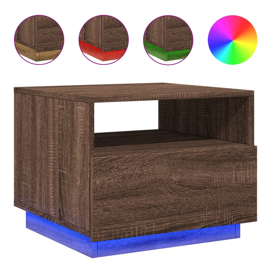 Salontafel met LED-verlichting 50x49x40 cm bruineikenkleurig bruin eikenkleur