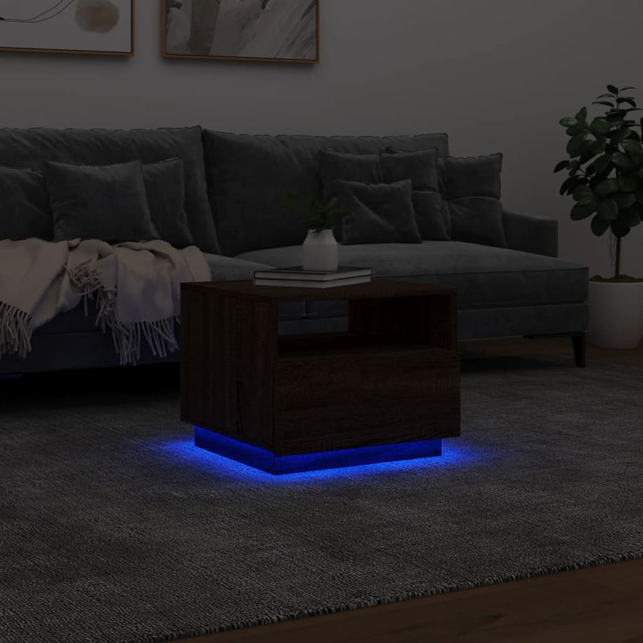 Salontafel met LED-verlichting 50x49x40 cm bruineikenkleurig bruin eikenkleur