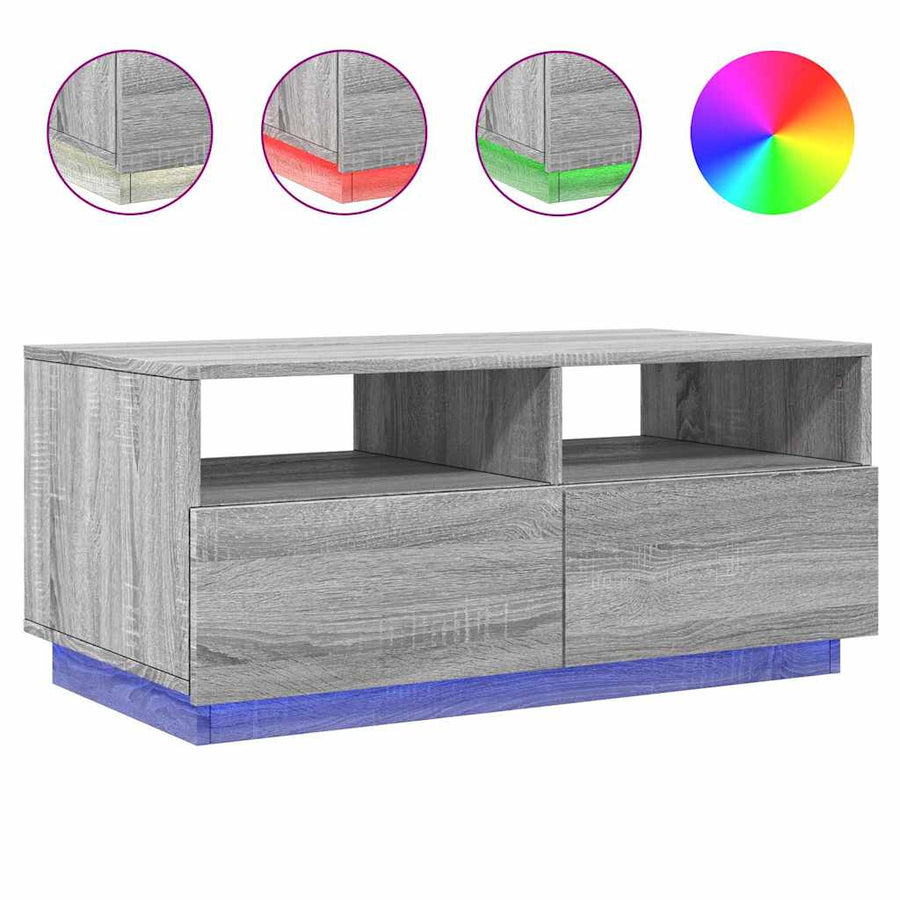 Salontafel met LED-verlichting 90x49x40 cm grijs sonoma eiken