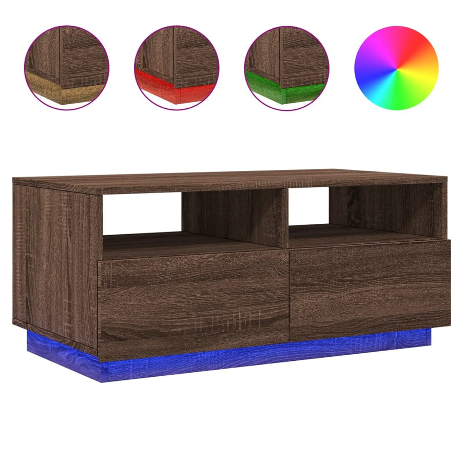 Salontafel met LED-verlichting 90x49x40 cm bruineikenkleurig