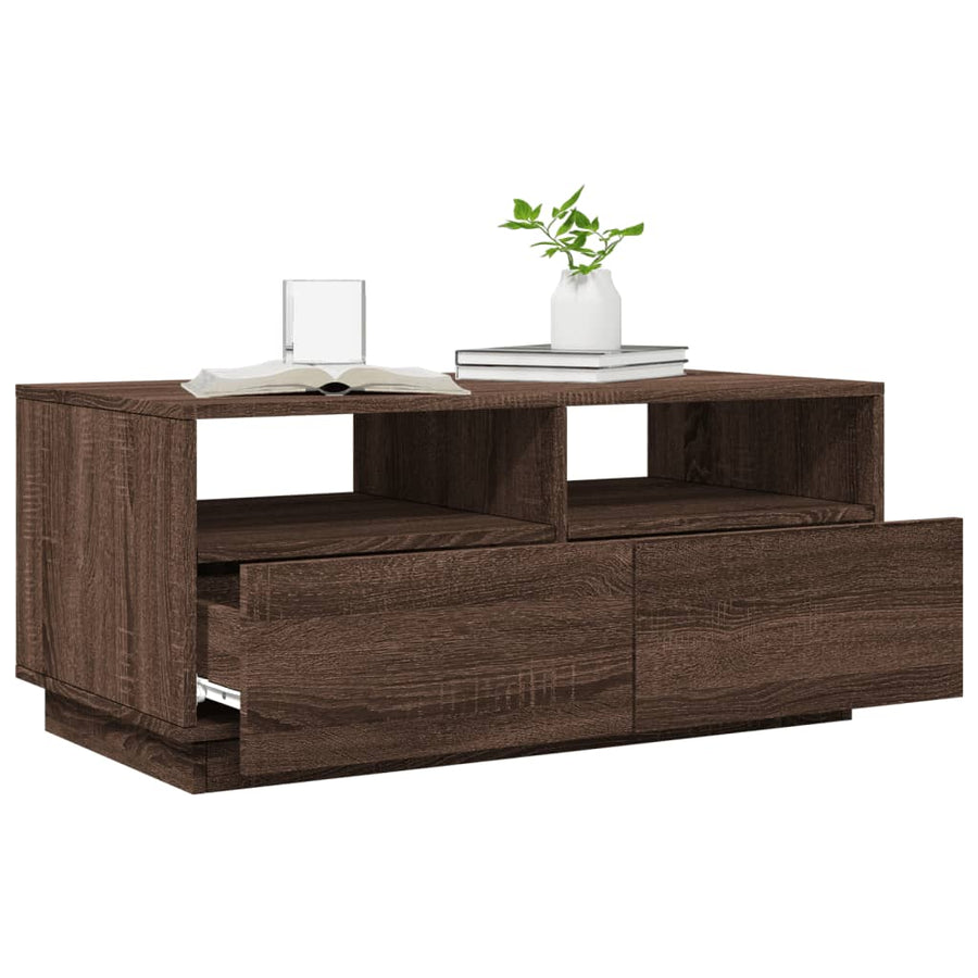 Salontafel met LED-verlichting 90x49x40 cm bruineikenkleurig