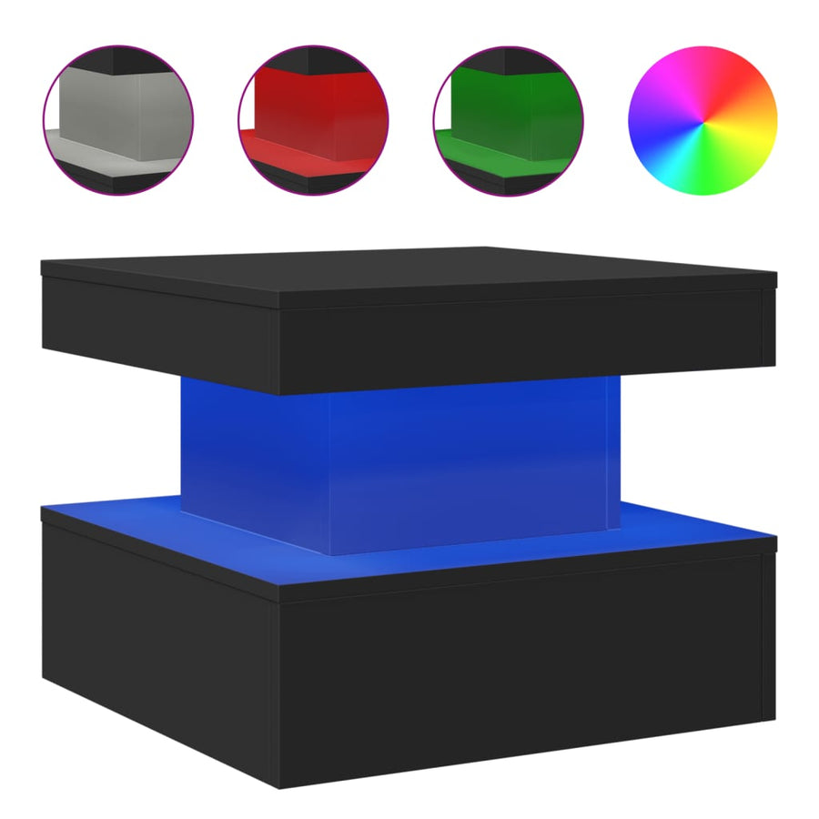 Salontafel met LED-verlichting 50x50x40 cm zwart 50 x 50 x 40 cm Zwart