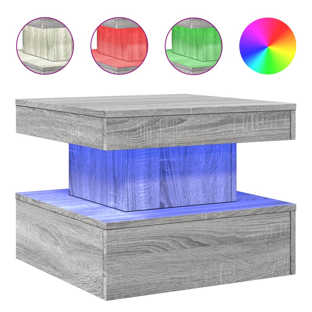 Salontafel met LED-verlichting 50x50x40 cm grijs sonoma eiken