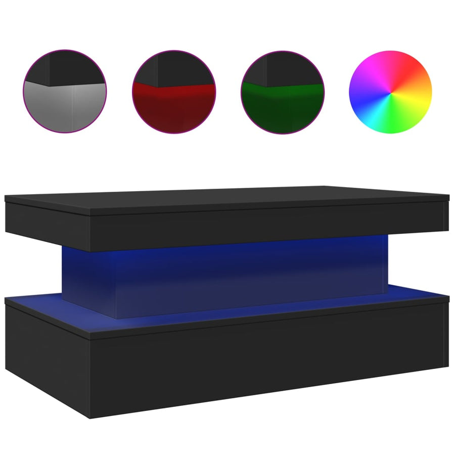 Salontafel met LED-verlichting 90x50x40 cm zwart 90 x 50 x 40 cm Zwart