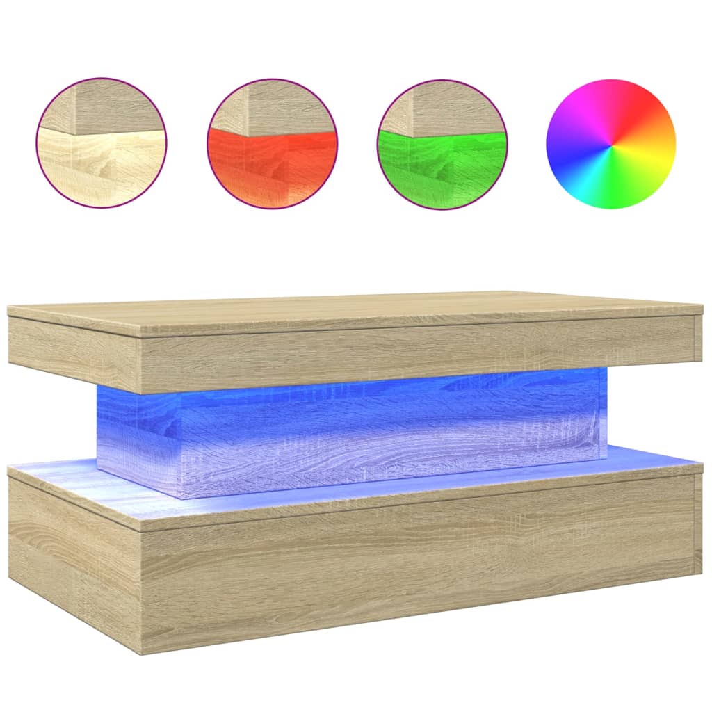 Salontafel met LED-verlichting 90x50x40 cm sonoma eikenkleurig 90 x 50 x 40 cm Sonoma eiken