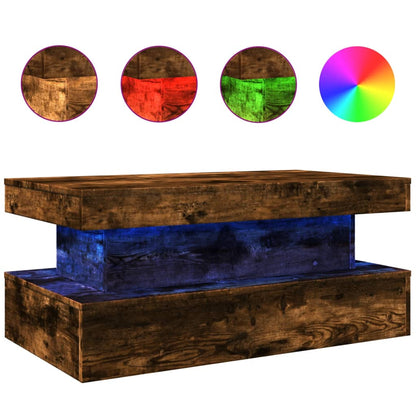 Salontafel met LED-verlichting 90x50x40 cm gerookt eikenkleurig