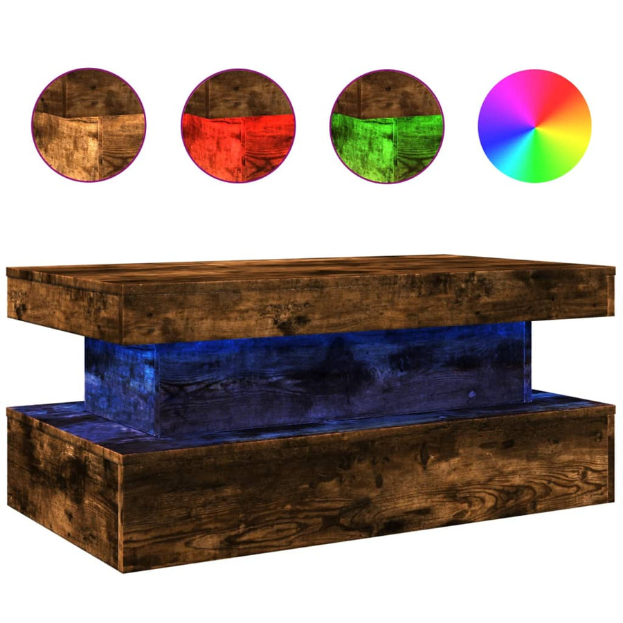 Salontafel met LED-verlichting 90x50x40 cm gerookt eikenkleurig