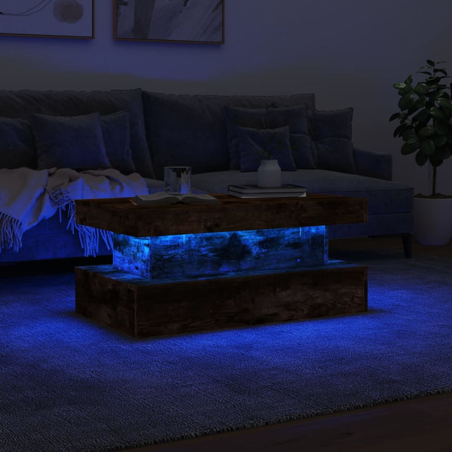 Salontafel met LED-verlichting 90x50x40 cm gerookt eikenkleurig