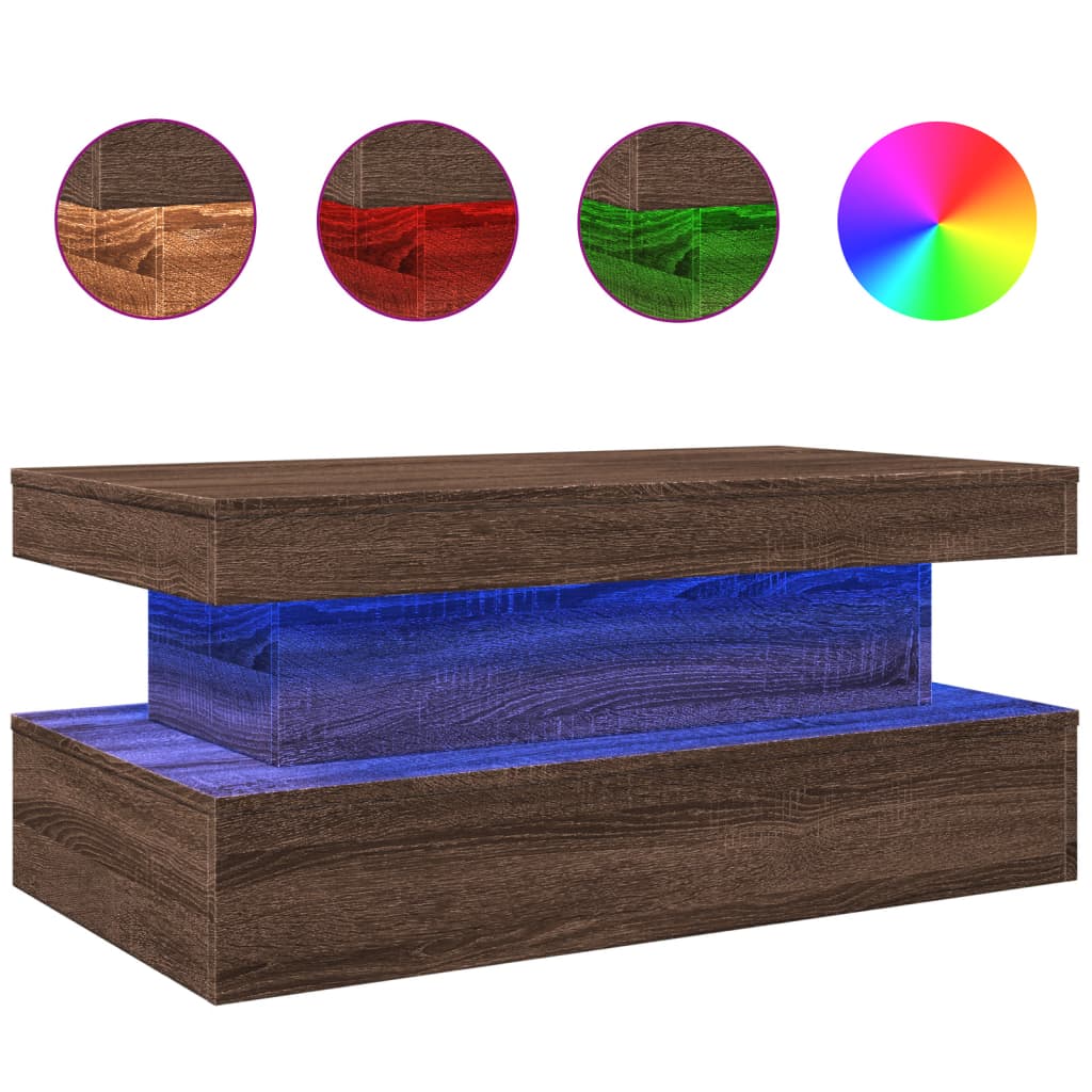 Salontafel Met Led-Verlichting 90X50X40 Cm bruin eikenkleur